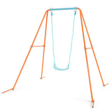 Outdoor Kids Swing Set with Heavy-Duty Metal A-Frame and Ground Stakes-Orange