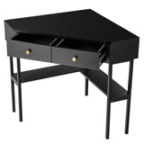 Space Saving Corner Computer Desk with 2 Large Drawers and Storage Shelf-Black