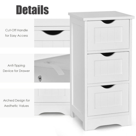 Bathroom Wooden Free Standing Storage Side Floor Cabinet Organizer-3-Tier.