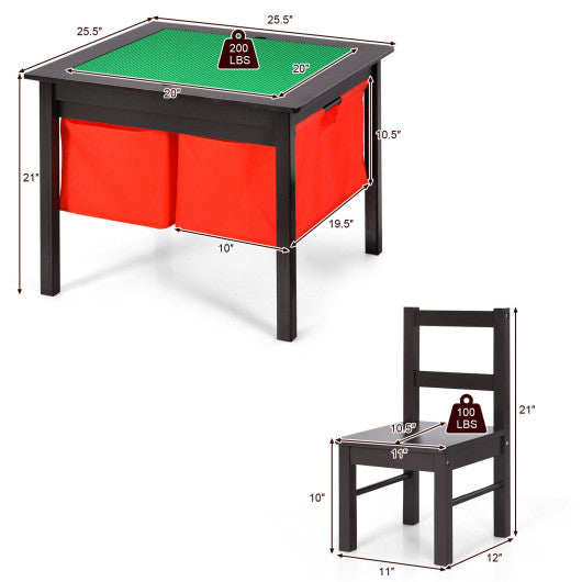 2-in-1 Kids Activity Table and 2 Chairs Set with Storage Building Block Table-Espresso