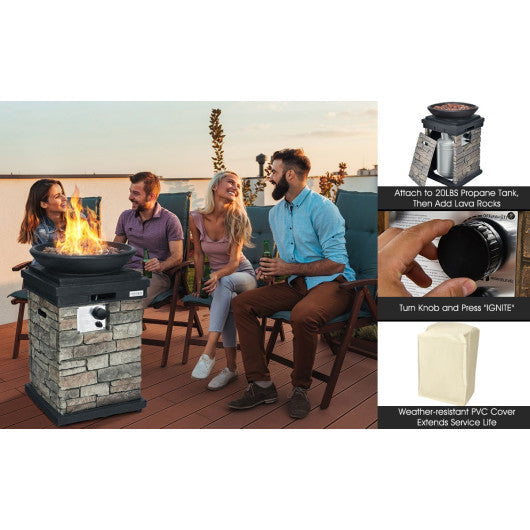 40000BTU Outdoor Propane Burning Fire Bowl Column Realistic Look Firepit Heater-Gray
