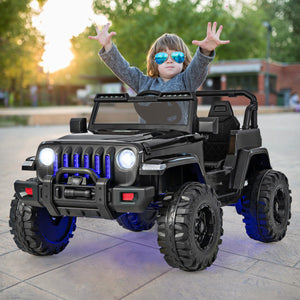 12V Kids Ride-on Jeep Car with 2.4 G Remote Control-Solid Black