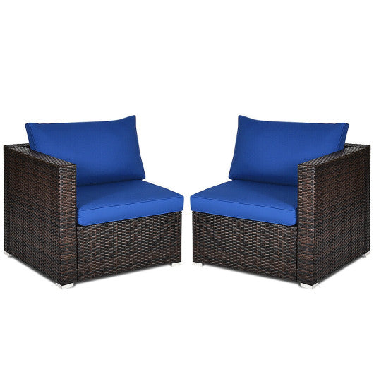 2PCS Patio Rattan Sectional Conversation Sofa Set-Navy