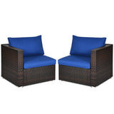 2PCS Patio Rattan Sectional Conversation Sofa Set-Navy