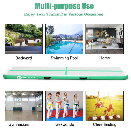 10 Feet Inflatable Gymnastics Tumbling Mat with Pump-Green