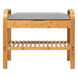 Shoe Rack Bench Bamboo with Storage Shelf -Natural