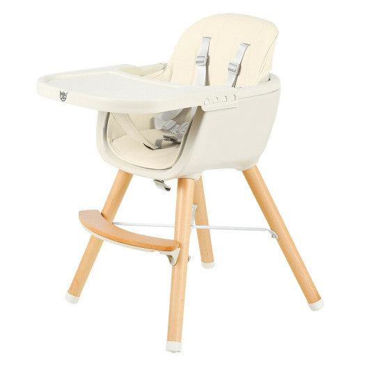 3-in-1 Convertible Wooden High Chair with Cushion-Beige