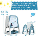 2-in-1 Kids Easel Desk Chair Set Book Rack Adjustable Art Painting Board-Blue