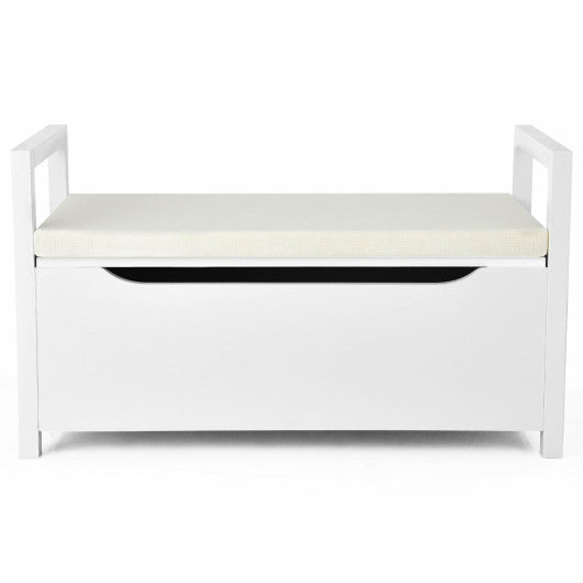 34.5"—15.5"—19.5 Inch Shoe Storage Bench with Cushion Seat for Entryway-White