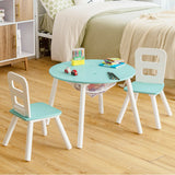 Wood Activity Kids Table and Chair Set with Center Mesh Storage for Snack Time and Homework-Green