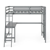 Twin Size Loft Bed Frame with Desk Angled and Built-in Ladder-Gray