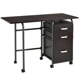 Folding Computer Laptop Desk Wheeled Home Office Furniture-Brown