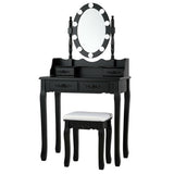 Makeup Dressing Table with Touch Switch Lighted Mirror and Cushioned Stool-Black