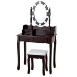 Makeup Dressing Table with Touch Switch Lighted Mirror and Cushioned Stool-Brown