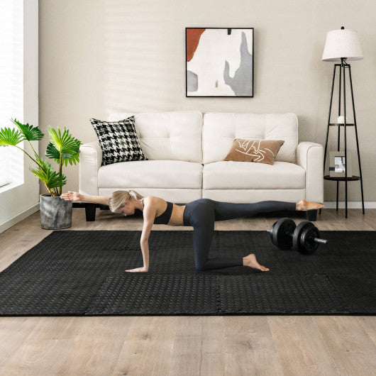 12 Pieces Puzzle Interlocking Flooring Mat with Anti-slip and Waterproof Surface-Black