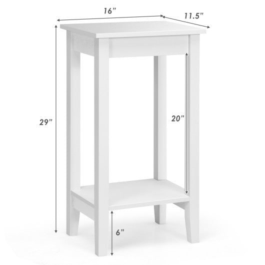 2-Tier Nightstand End Side Wooden Legs Table for Bedroom-White
