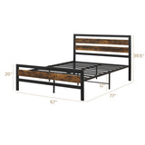 Full/Queen Industrial Bed Frame with Rustic Headboard and Footboard-Full Size
