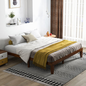14 Inch King Size Rubber Wood Platform Bed Frame with Wood Slat Support-Walnut