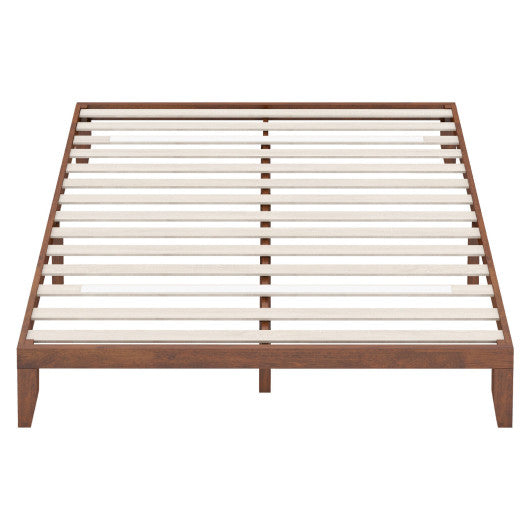 14 Inch King Size Rubber Wood Platform Bed Frame with Wood Slat Support-Walnut