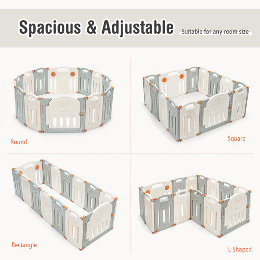 Foldable Baby Playpen 14 Panel Activity Center Safety Play Yard-Beige