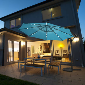 10FT 360 ° Rotation Solar Powered LED Patio Offset Umbrella-Turquoise