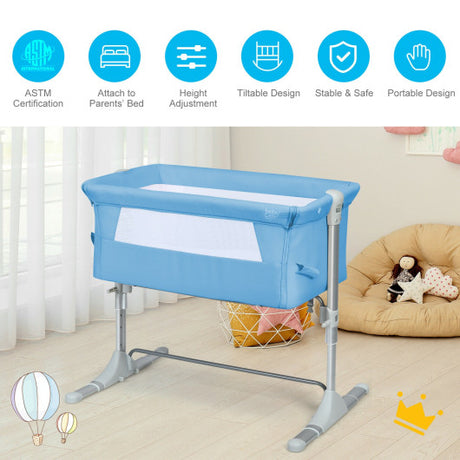 Travel Portable Baby Bed Side Sleeper  Bassinet Crib with Carrying Bag-Blue