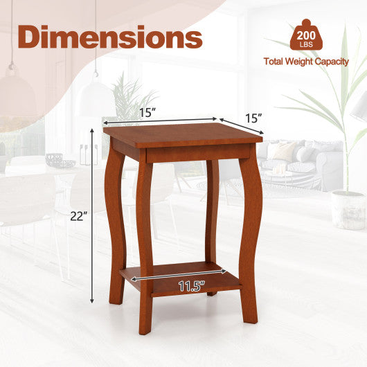 15 Inch 2-Tier Square End Table with Storage Shelf-Walnut