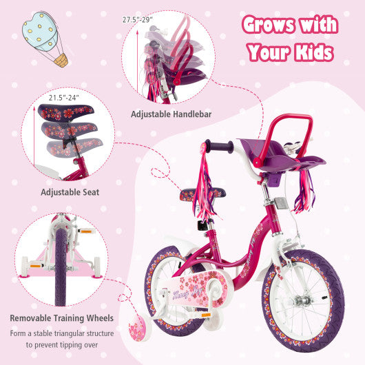 Kids Bike with Doll Seat and Removable Training Wheels-M
