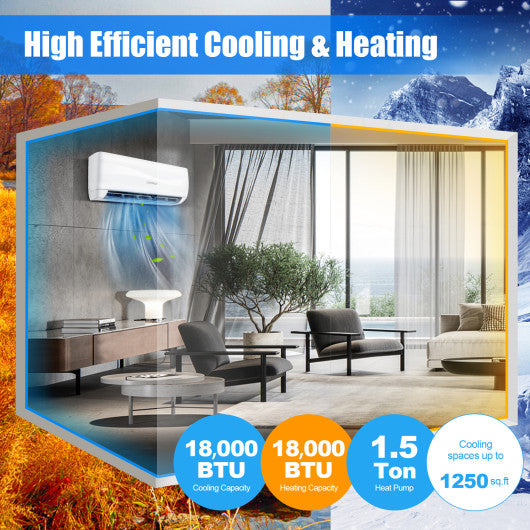 18000 BTU 19 SEER2 208-230V Ductless Mini Split Air Conditioner and Heater