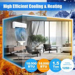 18000 BTU 19 SEER2 208-230V Ductless Mini Split Air Conditioner and Heater