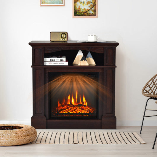 18 Inch 1400W Electric TV Stand Fireplace with Shelf-Natural