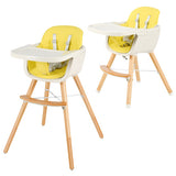 3-in-1 Convertible Wooden High Chair with Cushion-Yellow