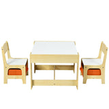 Kids Table Chairs Set With Storage Boxes Blackboard Whiteboard Drawing-Natural
