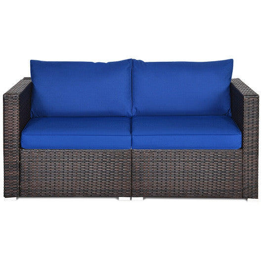 2PCS Patio Rattan Sectional Conversation Sofa Set-Navy