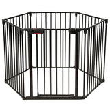 6 Panel Wall-mount Adjustable Baby Safe Metal  Fence Barrier-Black