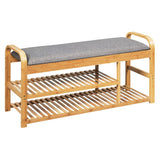 3-Tier Bamboo Shoe Rack Bench with Cushion-Natural