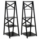2 Pieces 4-Tier Wood Display Storage Bookshelf Set-Black