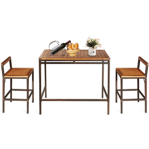 3 Pieces Patio Rattan Wicker Bar Dining Furniture Set