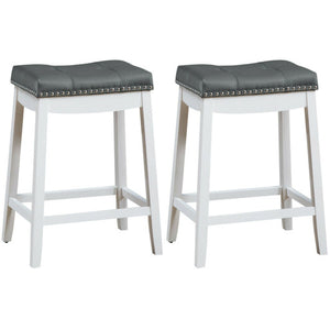 Set of 2 24-Inch Height Backless Counter Stool with Footrest-White