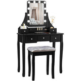 Vanity Dressing Table Set with 10 Dimmable Bulbs and Cushioned Stool-Black