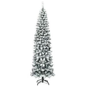 7.5 Feet Unlit Hinged Snow Flocked Artificial Pencil Christmas Tree with 641 Tips