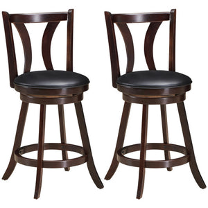 Set of 2 Swivel Bar stool 24 Inch Counter Height Leather Padded Dining Kitchen Chair-24 Inch