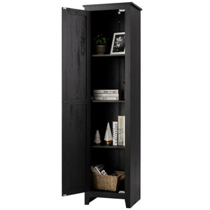 Linen Tower Bathroom Storage Cabinet Tall Slim Side Organizer with Shelf-Black