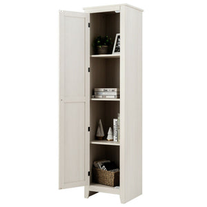 Linen Tower Bathroom Storage Cabinet Tall Slim Side Organizer with Shelf-White