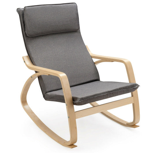 Stable Wooden Frame Leisure Rocking Chair with Removable Upholstered Cushion-Gray
