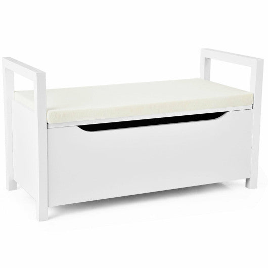 34.5"—15.5"—19.5 Inch Shoe Storage Bench with Cushion Seat for Entryway-White