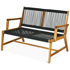 2-Person Acacia Wood Yard Bench for Balcony and Patio-Black