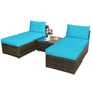 5 Pieces Patio Rattan Furniture Set with Cushioned Armless Sofa-Turquoise