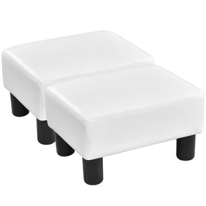 Small PU Leather Rectangular Seat Ottoman Footstool-White