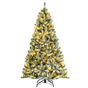 6 Feet Pre-lit Snow Flocked Hinged Christmas Tree with 928 Tips and Metal Stand-6 ft